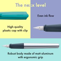 LAMY nexx Füllhalter smaragd Aluminium ergonomischer Schulfüller mit Stahlfeder A - Anfänger und LAMY T10 Patrone