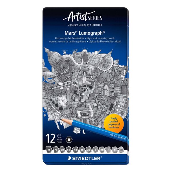 STAEDTLER Bleistift Mars Lumograph 12er Metalletui - 8B bis 2H