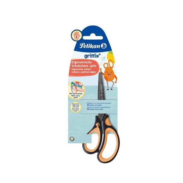 PELIKAN Schulschere griffix - spitz - NeonBlack - für Linkshänder