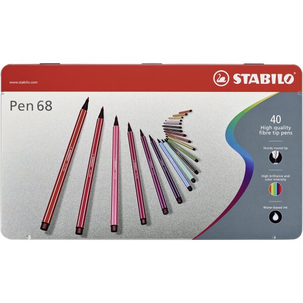 Premium-Filzstift - STABILO Pen 68 - ARTY - 40er Metalletui - mit 40 verschiedenen Farben