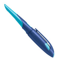 Ergonomischer Schulfüller für Linkshänder mit Standard-Feder M - STABILO EASYbirdy in mitternachtsblau/azur - Einzelstift - inkl. Patrone und Einstellwerkzeug - blau (löschbar)