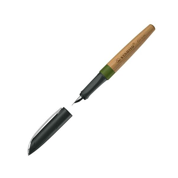 Klimaneutraler Füller - STABILO Grow in moosgrün/Eiche - Einzelstift - inkl. Patrone - blau (löschbar)