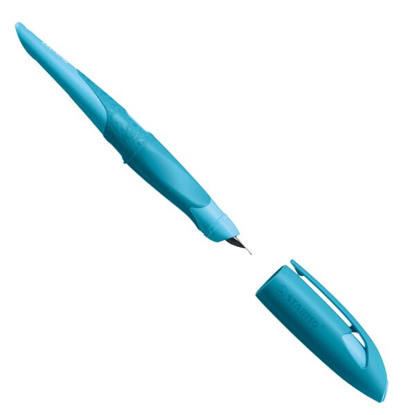 Ergonomischer Schulfüller für Linkshänder mit Anfänger-Feder A - STABILO EASYbirdy 3D Wildlife in blau - inkl. Patrone - blau (löschbar)