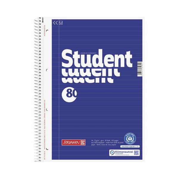 BRUNNEN Kollegeblock A4 Student - Lin 21 - liniert - Recyling Papier 70 g/qm