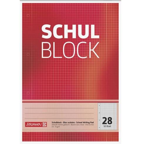 BRUNNEN Schulblock A4 – Lineatur 28 – kariert mit Rand – 70 g/m² – klassisch & zuverlässig -1052528