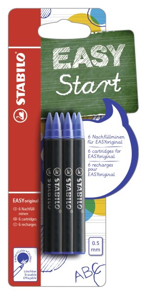 Tintenpatronen zum Nachfüllen - STABILO EASYoriginal Refill - medium - 6er Pack - blau (löschbar)