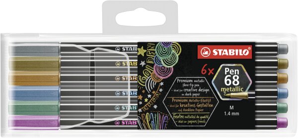 Premium Metallic-Filzstift - STABILO Pen 68 metallic - Pack im Kunststoffartikel - mit verschiedenen Metallic-Farben