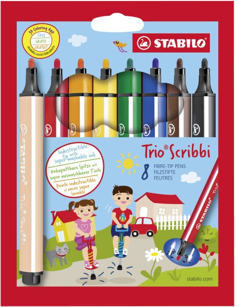 Gefederter Dreikant-Filzstift - STABILO Trio Scribbi - mit verschiedenen Farben