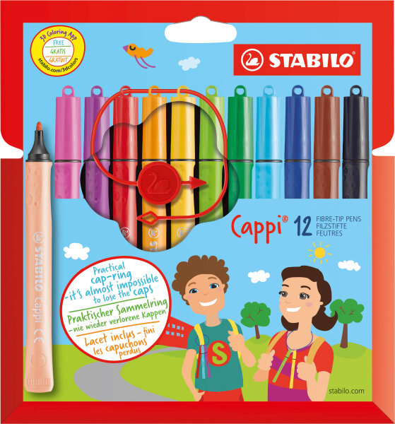 Filzstift mit Kappenring - STABILO Cappi  - Pack im Kartonetui - mit verschiedenen Farben