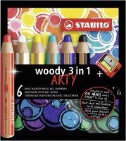 Buntstift, Wasserfarbe & Wachsmalkreide - STABILO woody 3 in 1 - ARTY - Pack - mit verschiedenen Farben und Spitzer