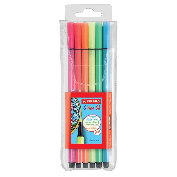 Premium-Filzstift - STABILO Pen 68 - Pack im Kunststoffetui mit Neonfarben