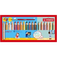 Buntstift, Wasserfarbe & Wachsmalkreide - STABILO woody 3 in 1 - 18er Pack mit Spitzer und Pinsel - mit 12 Standard und 6 Pastellfarben