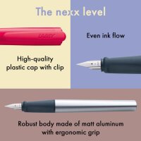LAMY nexx Füllhalter crimson Aluminium ergonomischer Schulfüller mit Stahlfeder und LAMY T10 Patrone