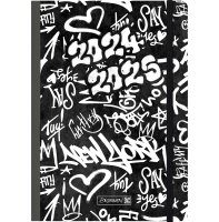 BRUNNEN Schülerkalender 2024-2025 Graffiti A5 2 Seiten = 1 Woche Klebebindung schwarz