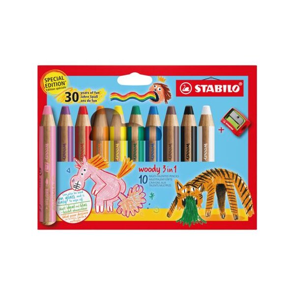 STABILO Farbstifte woody 3 in 1 10er Etui - Jubiläumsedition – 10 Farben inkl. Spitzer