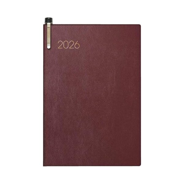 BRUNNEN Taschenkalender 2026 - 76x112 mm– 1 Woche = 2 Seiten - Kunstleder bordeaux mit Kugelschreiber