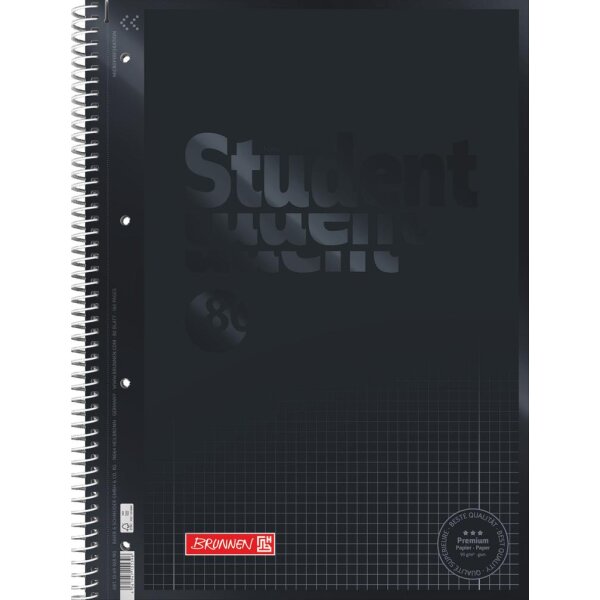 BRUNNEN Kollegeblock A4 Student - Lin 28 - kariert - Premium 90g Papier 80 Blatt Colour Code onyx