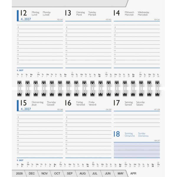 BRUNNEN Ersatz-Wochenkalender 2027 - Modell 755 - 153x87mm quer - 1 Woche auf 2 Seiten - mit Monatsregister