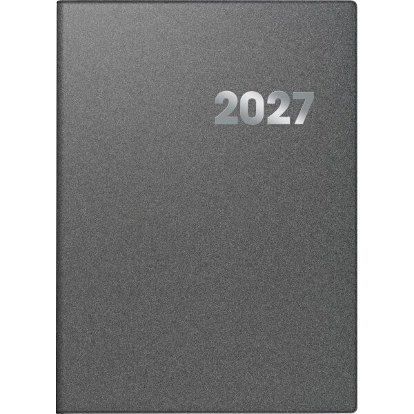 BRUNNEN Buchkalender 2027 - Modell 789 - A4 - 1 Tag auf 1 Seite - Kunststoff grau