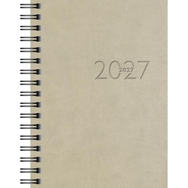 rido Taschenkalender 2027 - A6 - 1 Woche auf 2 Seiten - Kunstleder grau - Modell perfect/Technik I