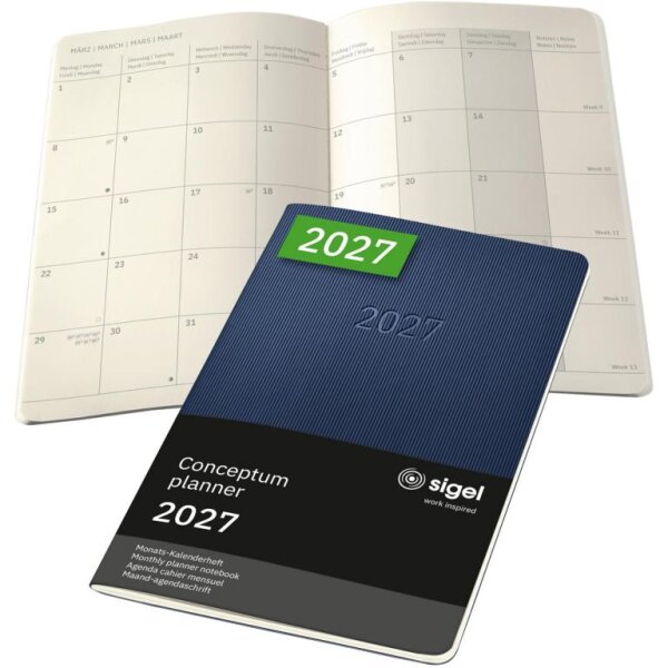 SIGEL Monats-Kalenderheft 2027 Conceptum - A5 - Softcover dunkelblau