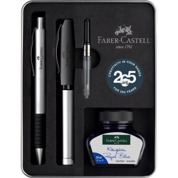 FABER-CASTELL Geschenkset Essentio Metall - Füllhalter + Kugelschreiber