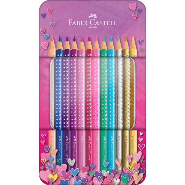 FABER-CASTELLl Buntstifte Set Sparkle 12er-  im Metalletui, dreikant, bruchsicher