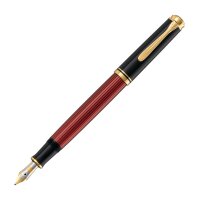 PELIKAN Füllhalter Souverän M400 schwarz-rot M-Goldfeder - hochwertiger Kolbenfüllhalter im Geschenk-Etui